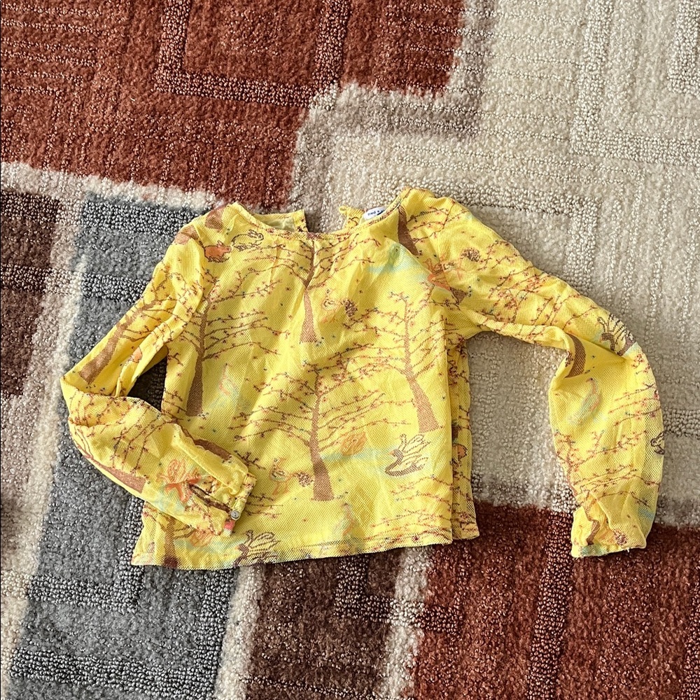 Kids' Yellow Long-Sleeve Top with Tree & Bunny Print